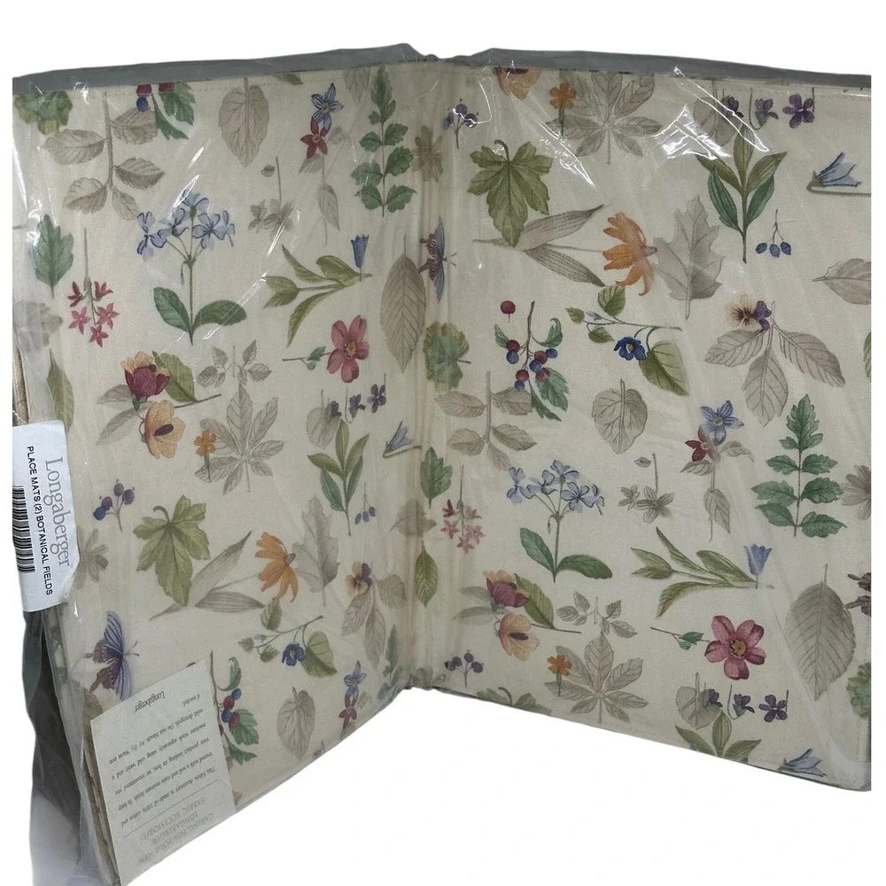 Longaberger Placemats Cream Botanical Fields Floral Cotton Set of 4 New